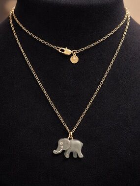 J. Crew Gold Layered Chain Necklace with Gray Elephant Pendant